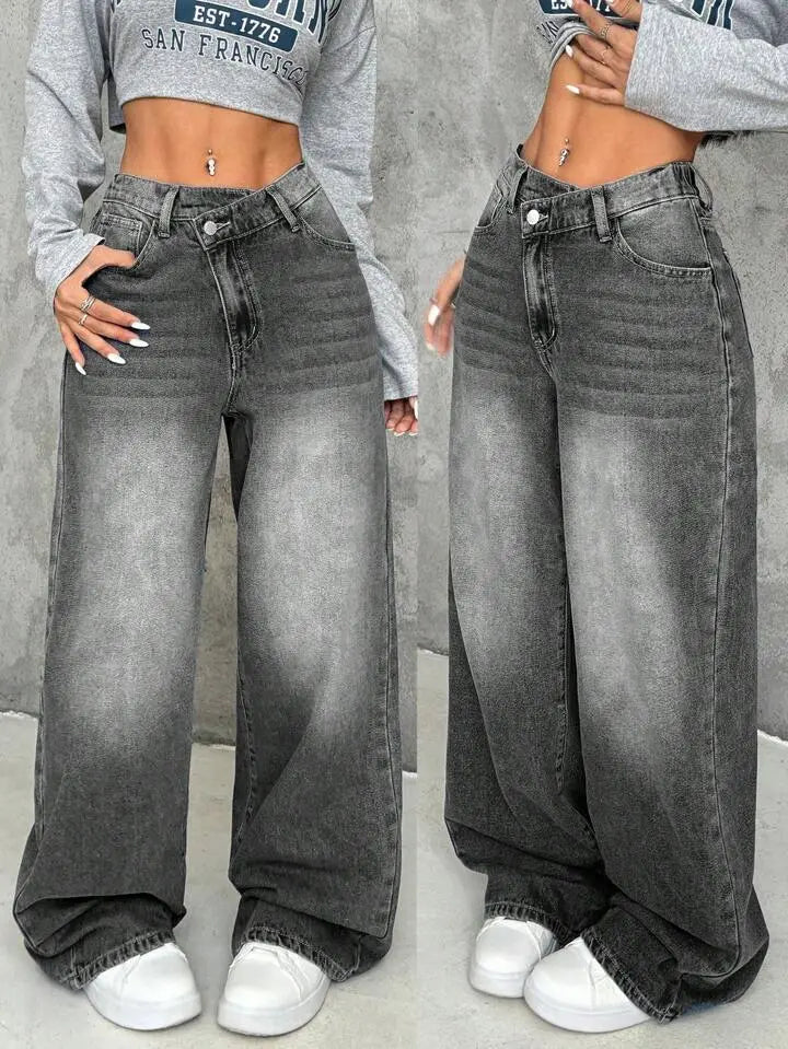 Women's Casual Straight Loose Washed Jeans