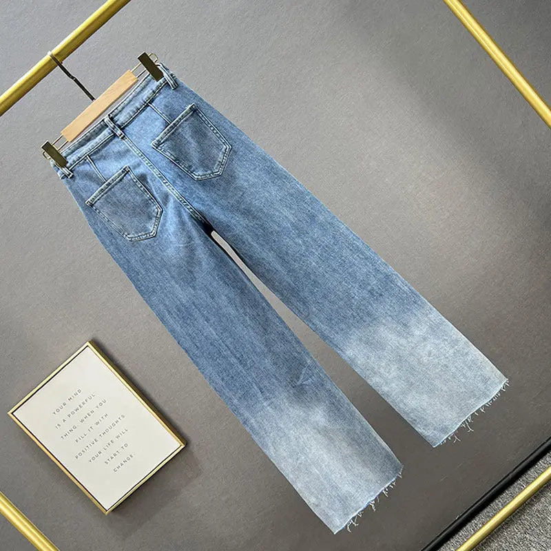 Rhinestone Denim Wide-leg Pants